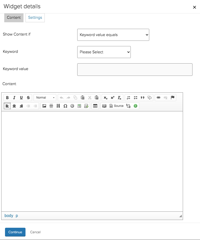 Configuring an Authenticated Content widgete