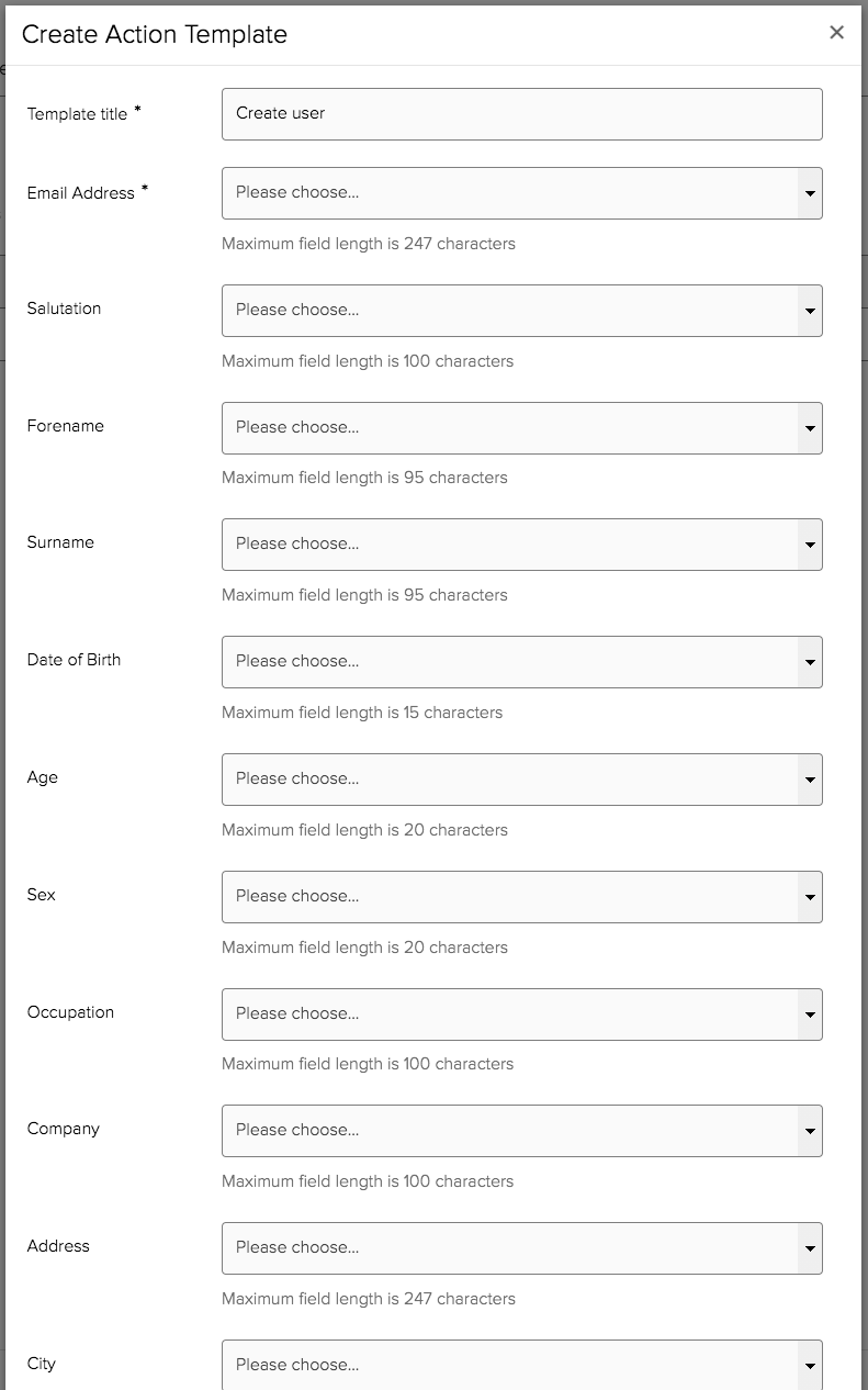 Configuring a 'Create User' Form template