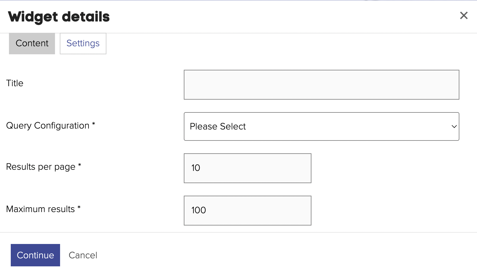 Configuring a Filter results widget