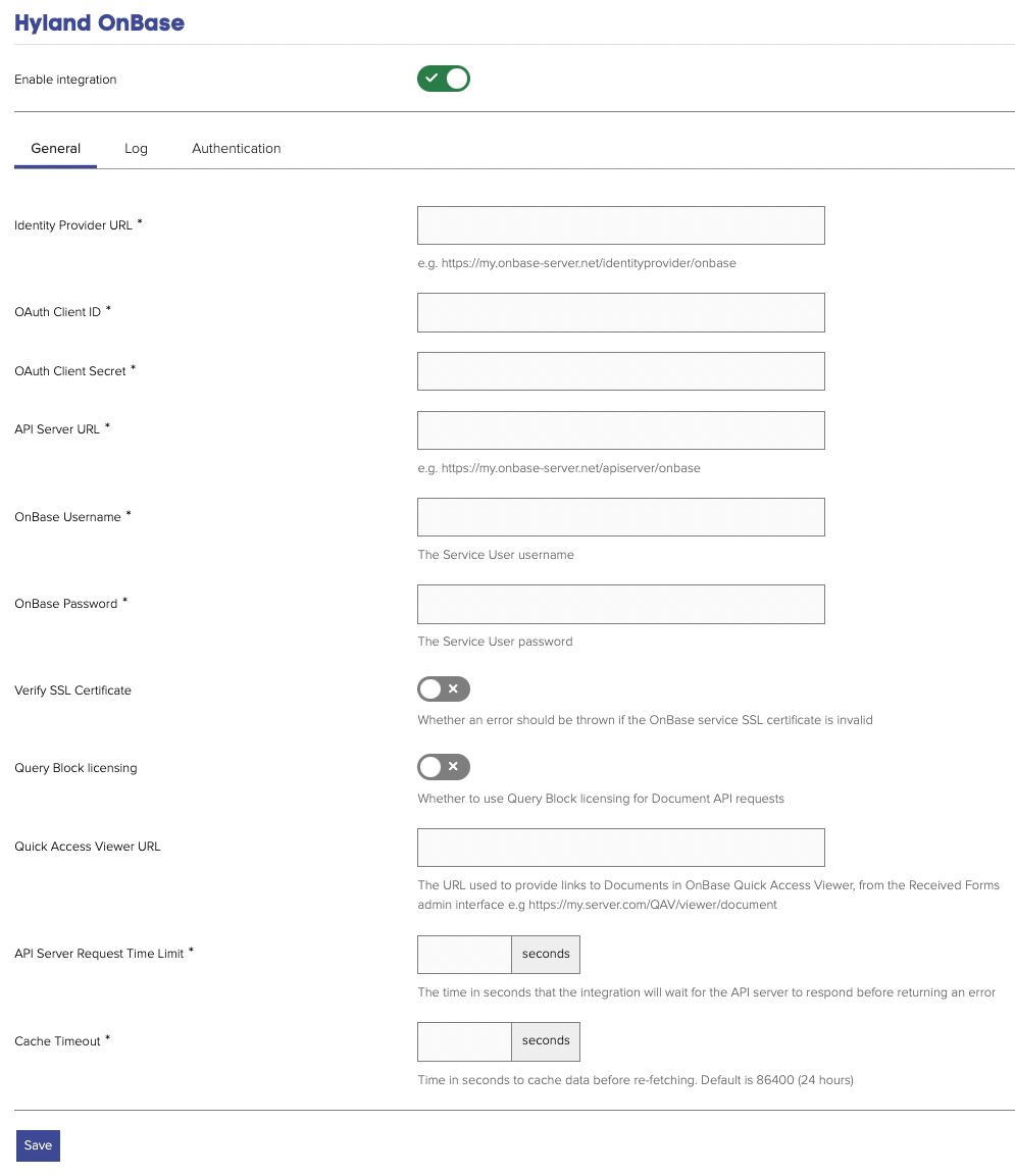 Configuring connection settings for Hyland OnBase