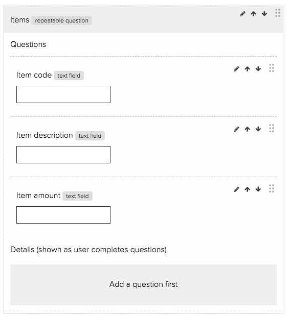 Repeatable question setup