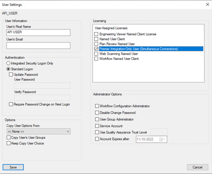 User setup in OnBase when WorkView integration is required