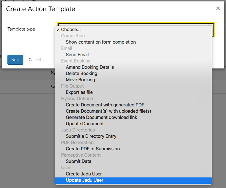 Selecting the 'Update User' Form Action