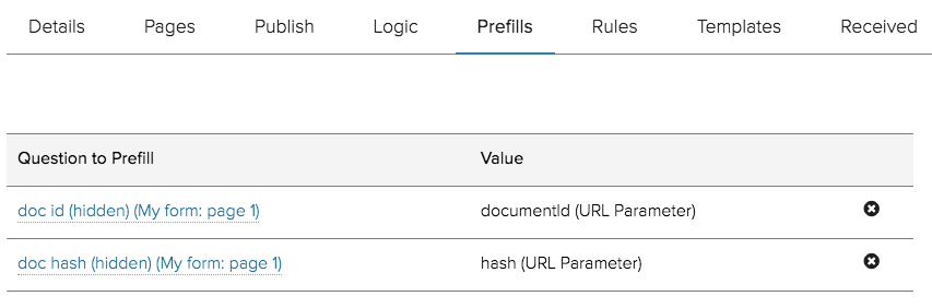 Configuring prefills to capture Document Id & secure hash