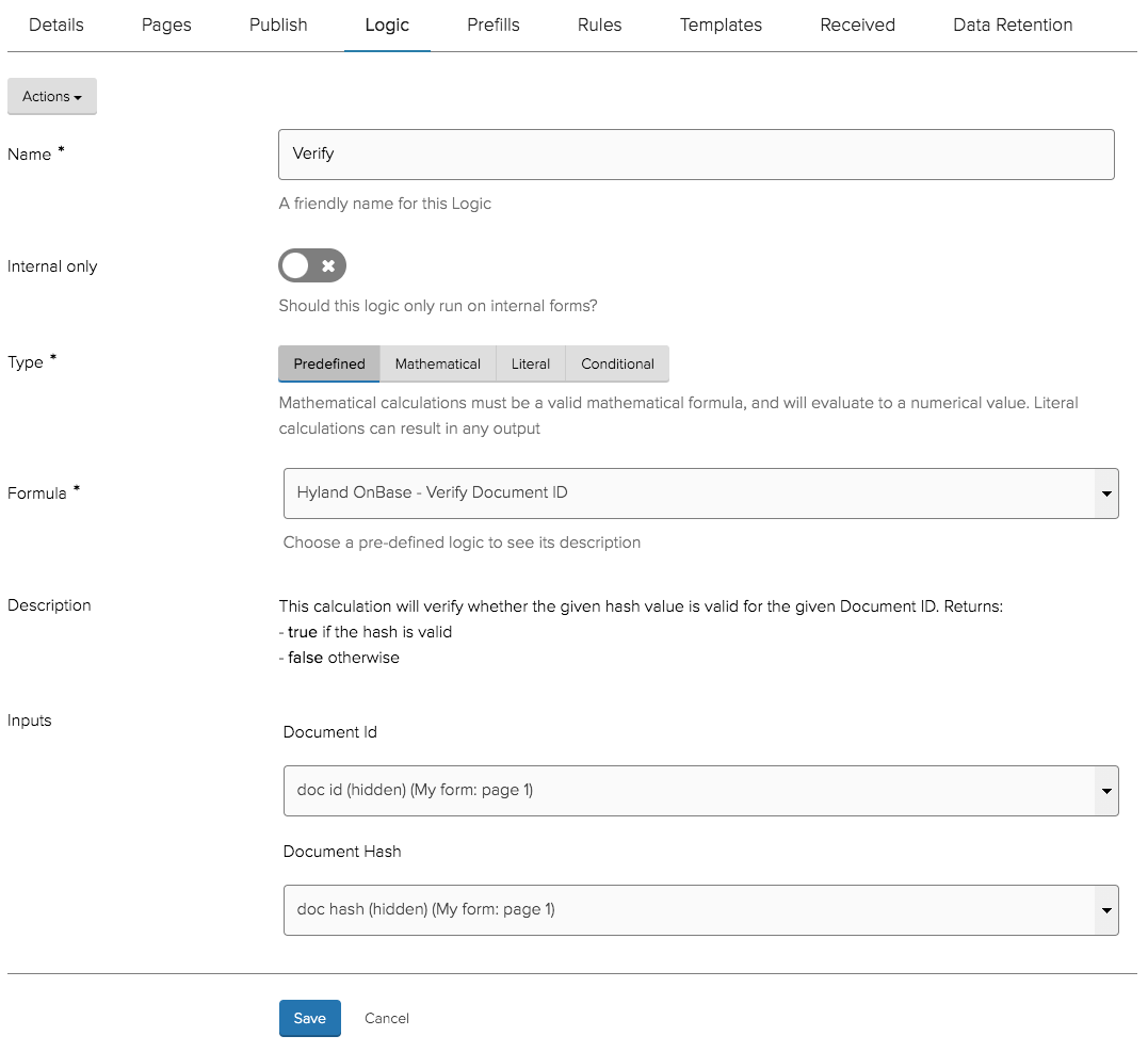 Configuring the 'Verify Document ID' Form Logic