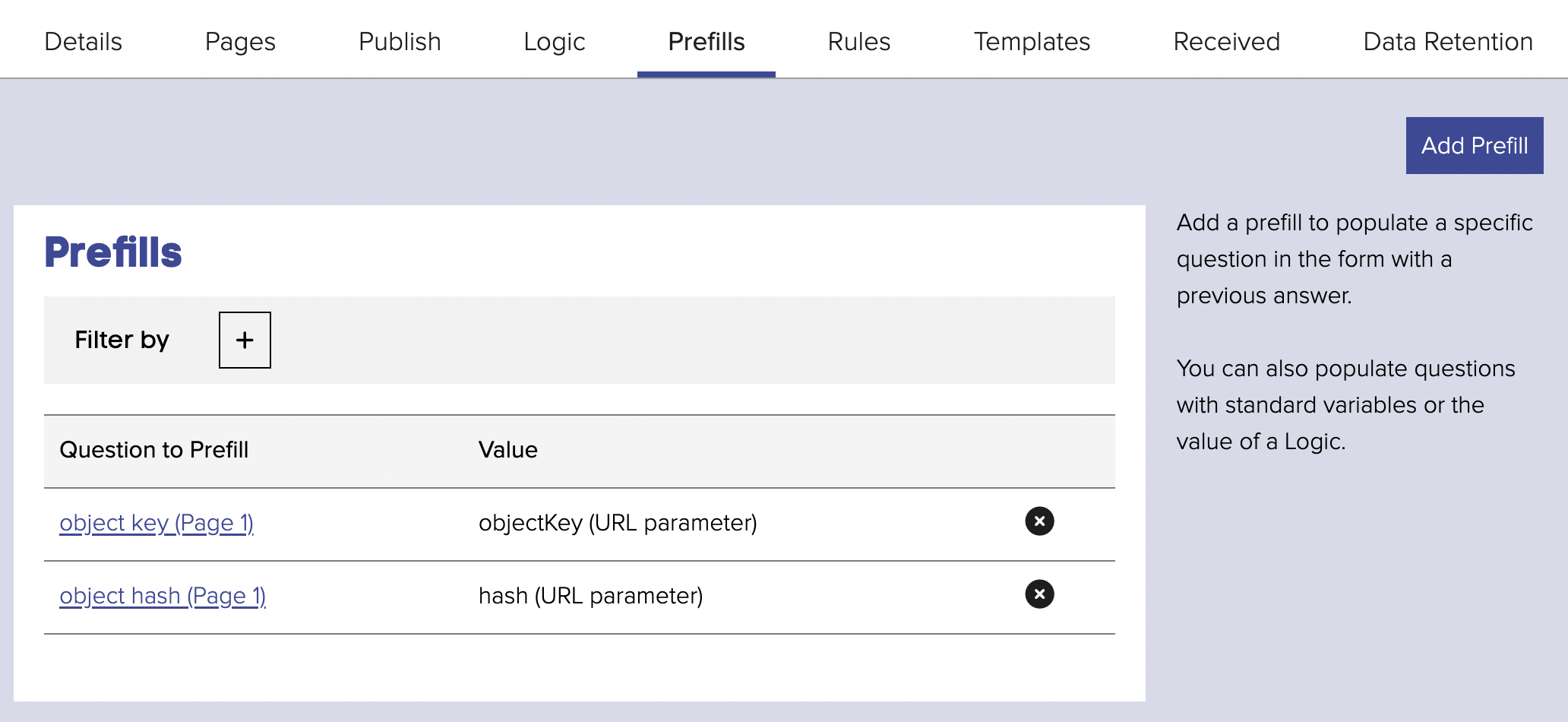 Configuring prefills to capture Object key & secure hash