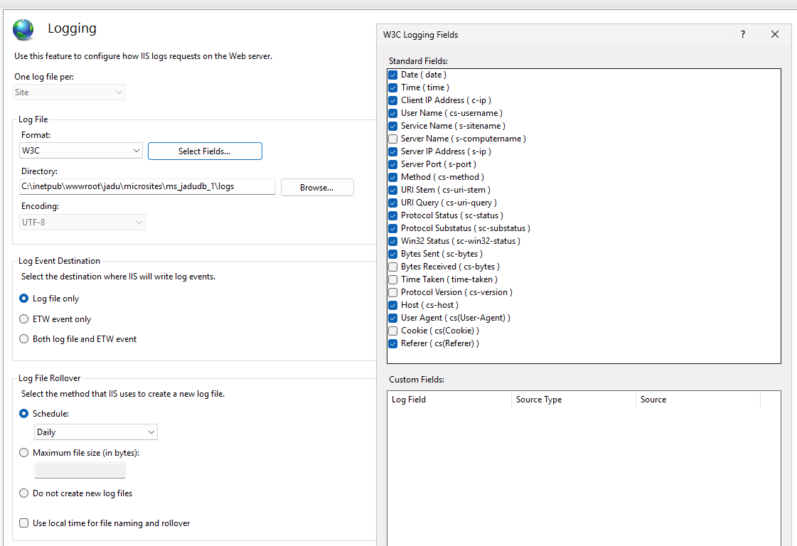 Screenshot of Galaxies site setup