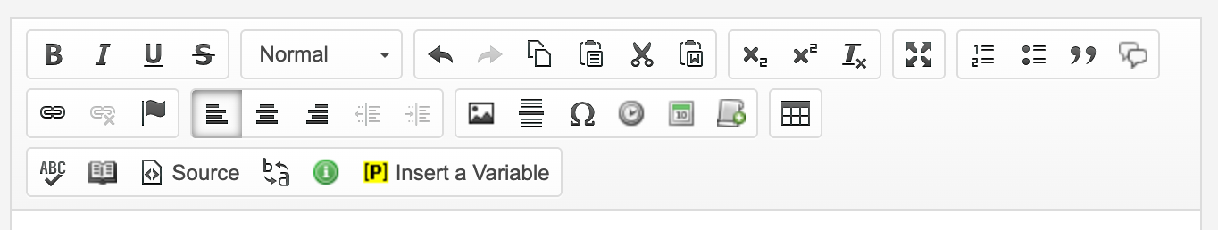 Screenshot of Insert a variable in the rich text editor