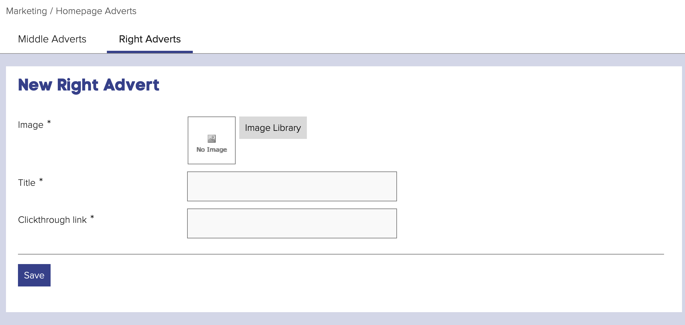 Right Advert form interface