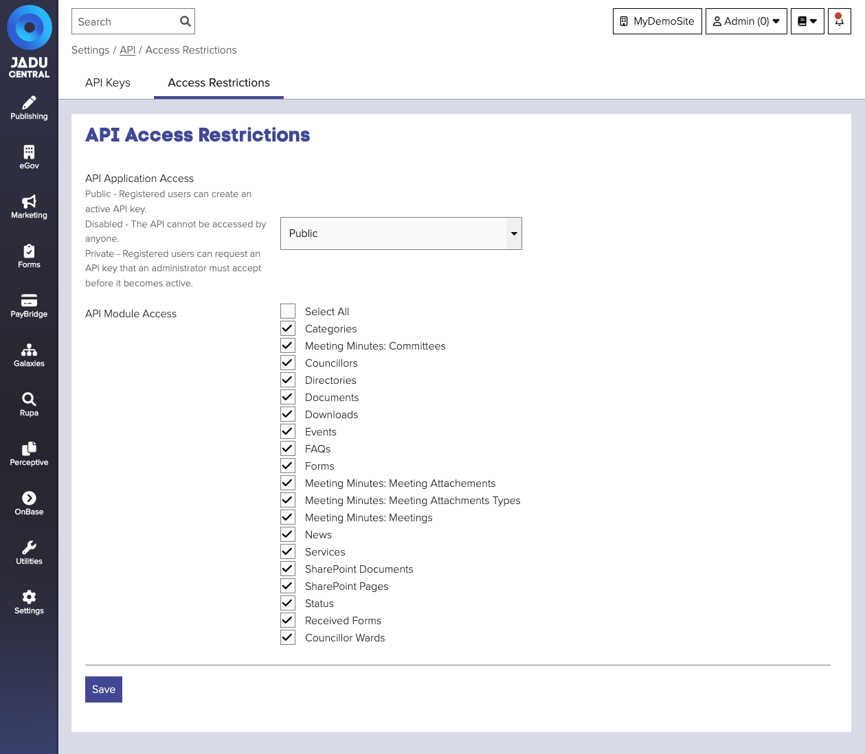 Access restriction form interface