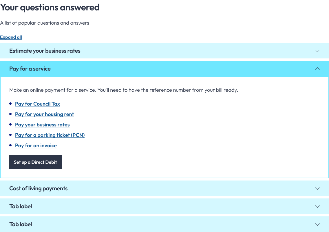 Accordion front end search screenshot