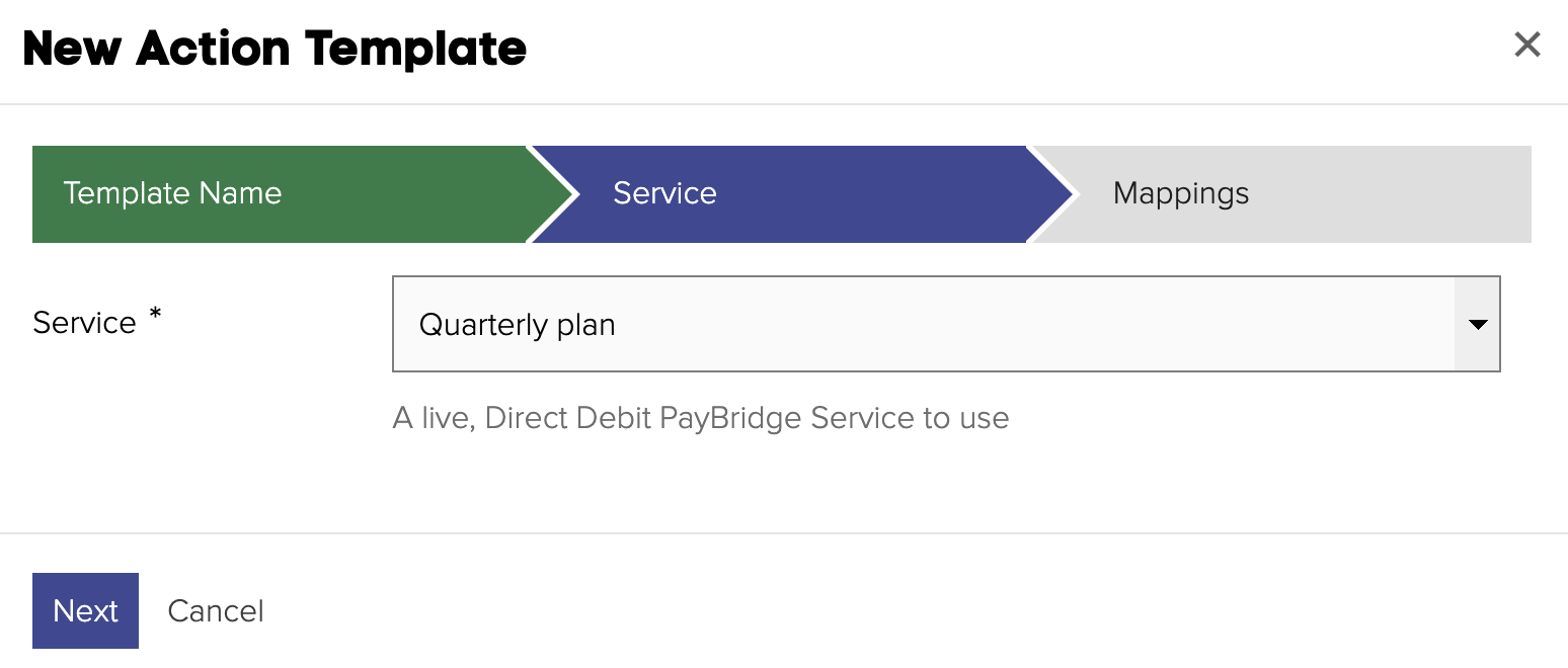 Creating a recurring card payment - select Service
