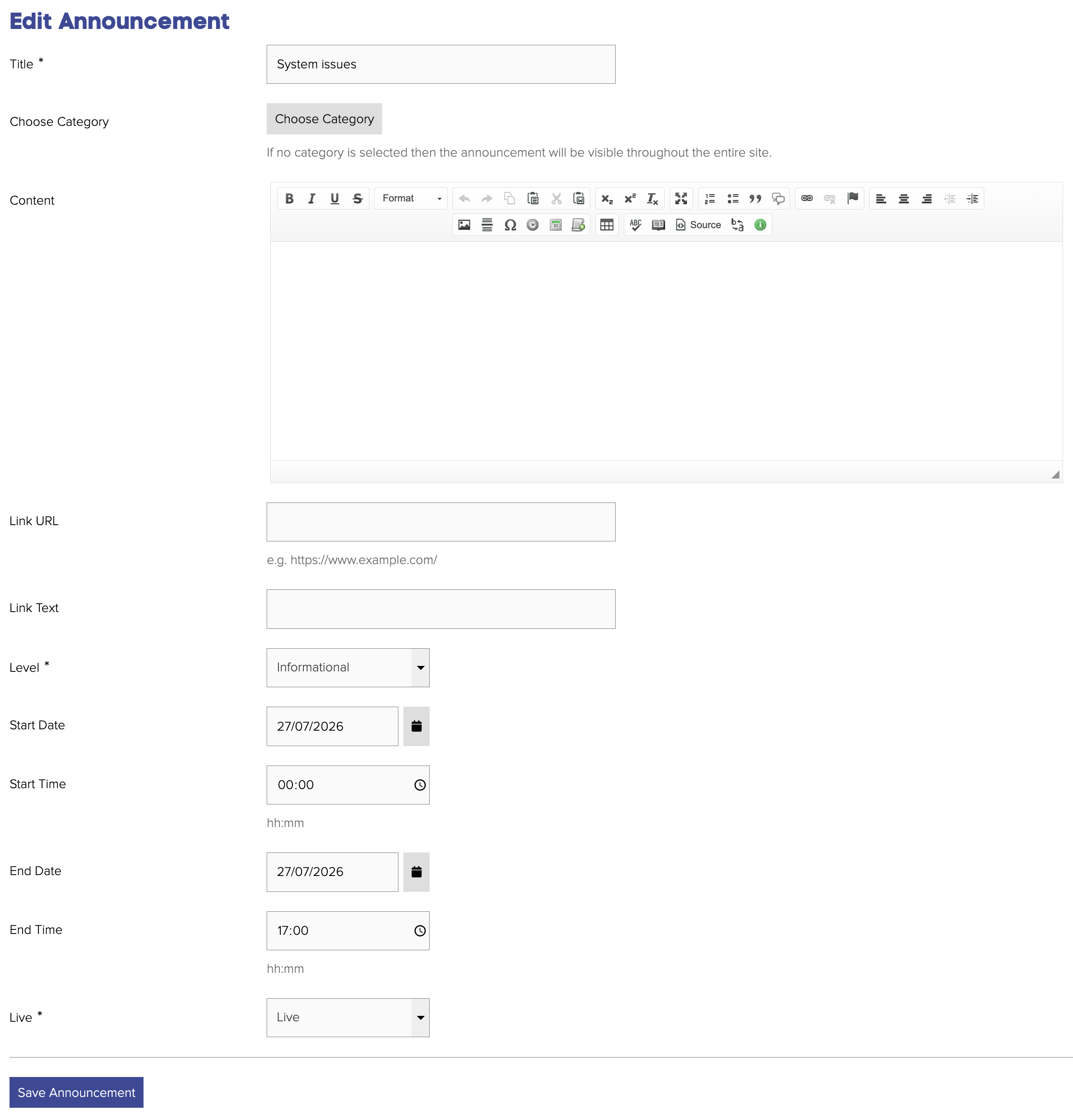 announcement form