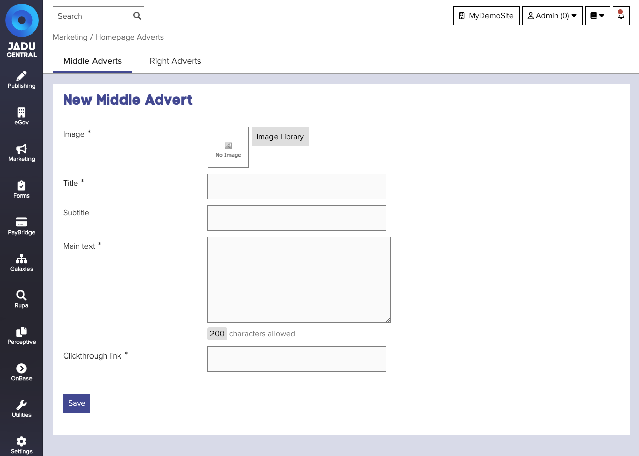 Advert form interface