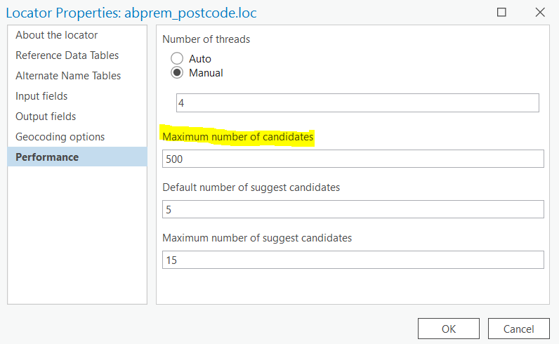 ArcGIS Pro number of candidates configuration