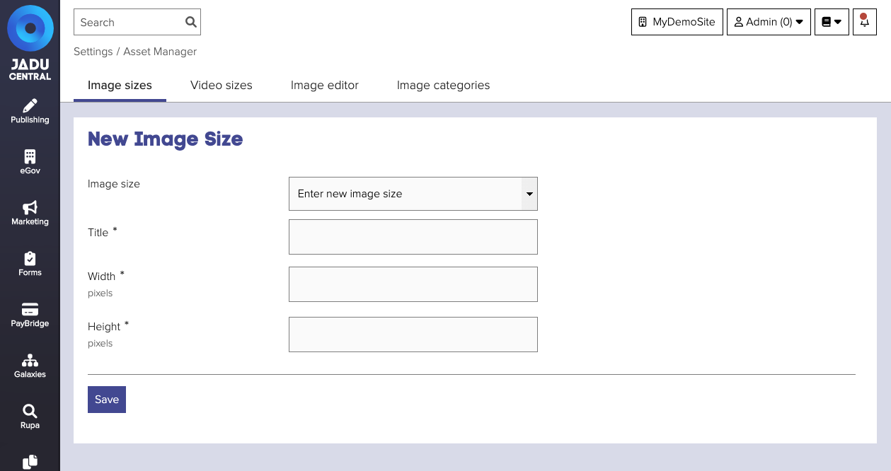 Image sizes form