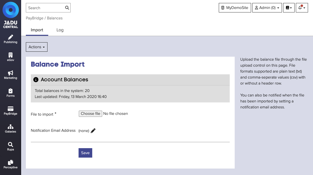 Import page