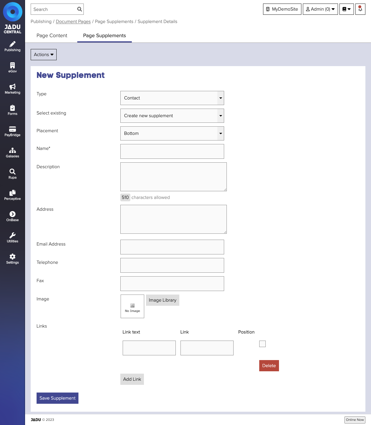 Contact form interface