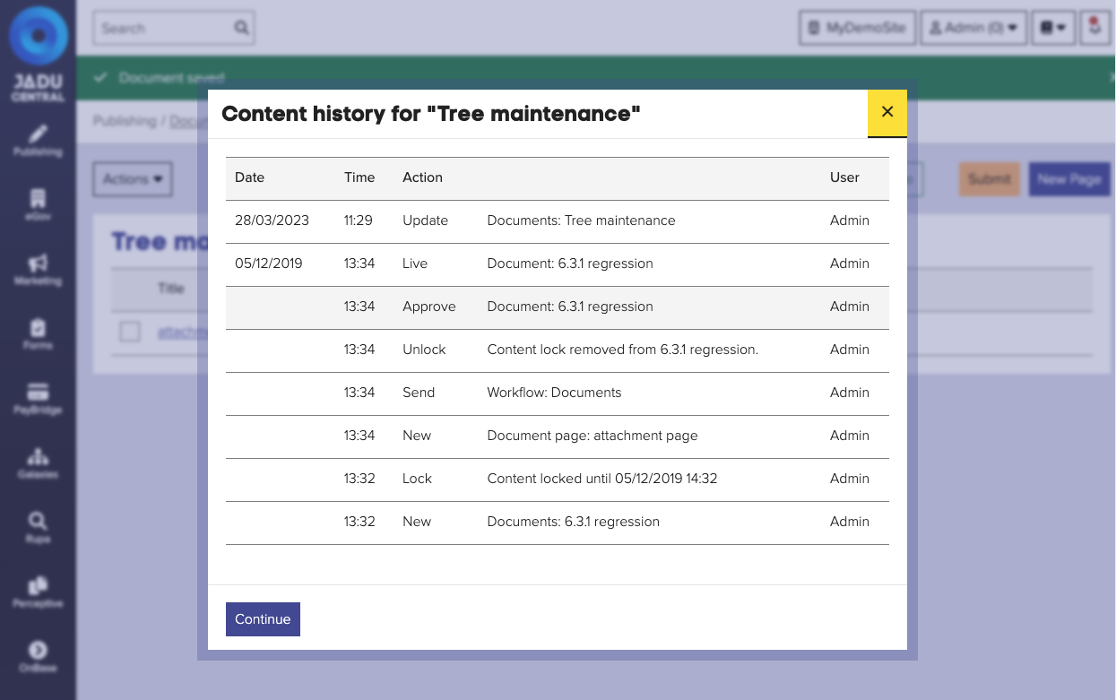 Content history log