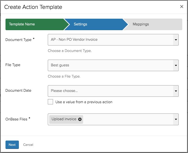 Configuring the &quot;Create Document(s) with uploaded file(s)&quot; template