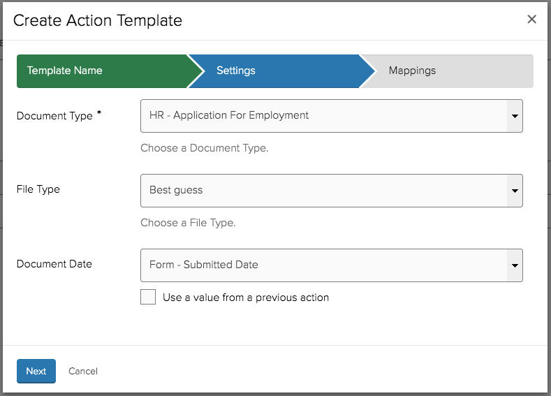 Configuring the &quot;Create Document with generated PDF&quot; template