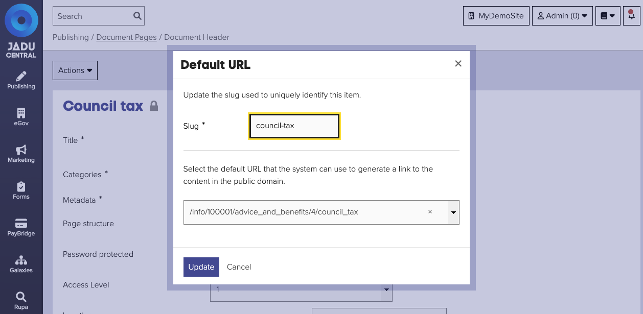 Default URL panel