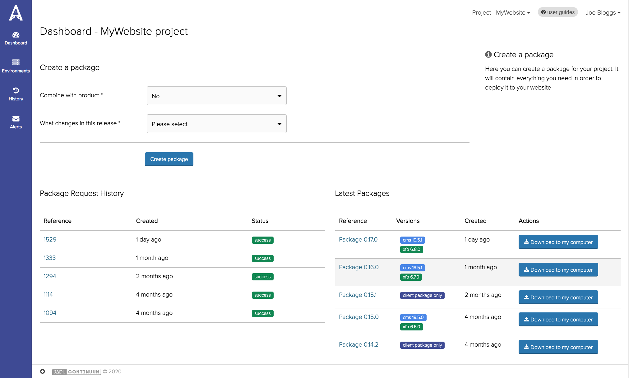 Deployer dashboard