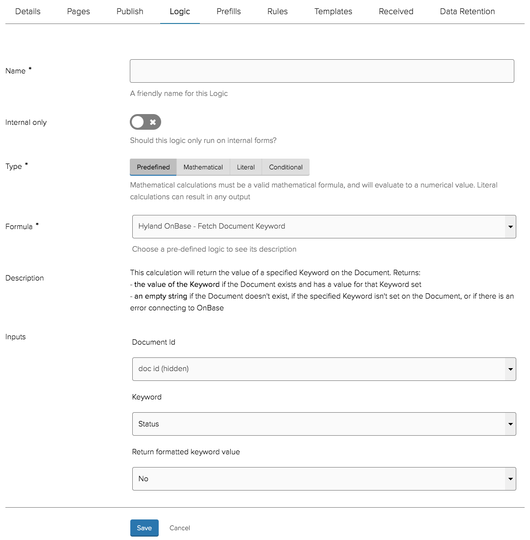 Configuring a &quot;Fetch Document Keyword&quot; Form Logic