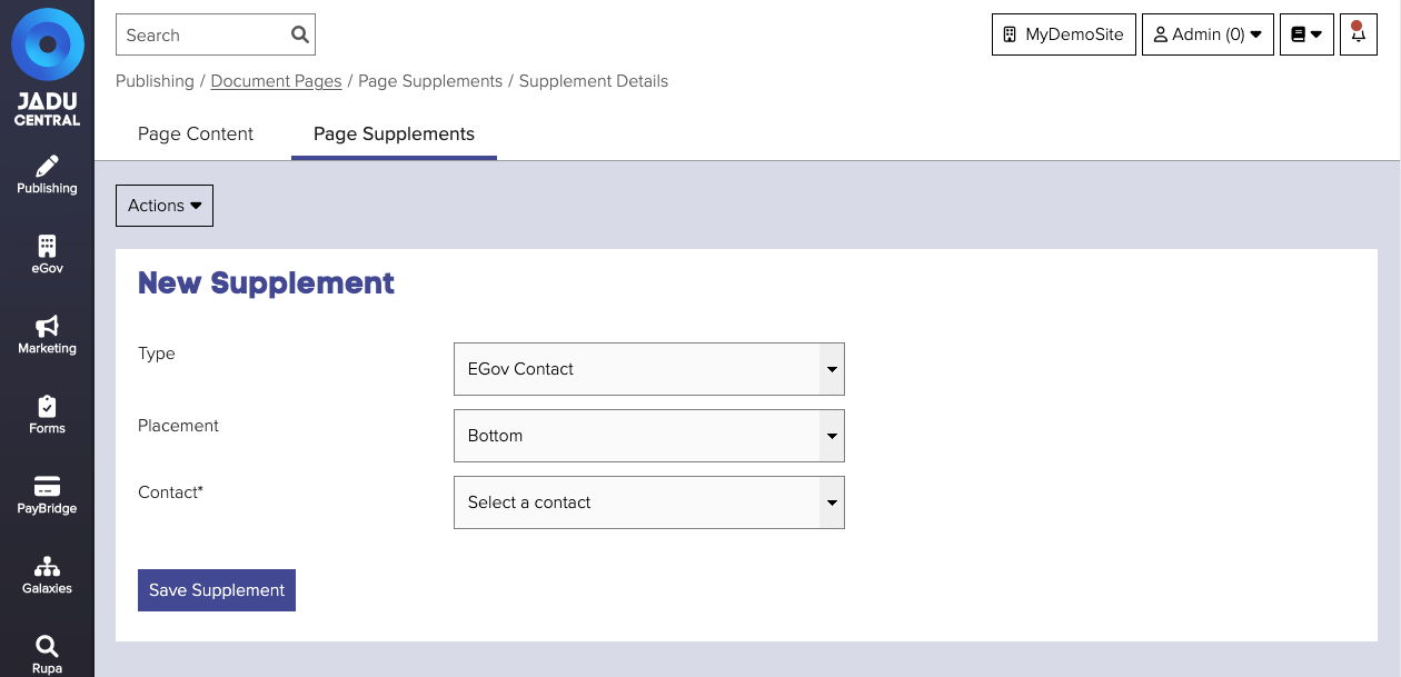 eGov contact form interface