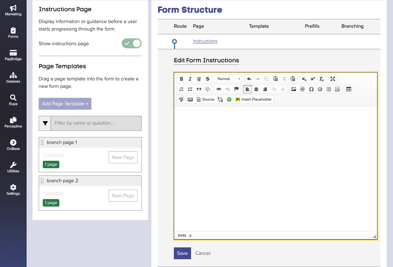 Enable form instructions