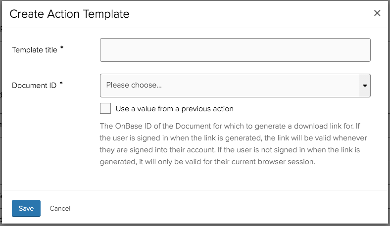 Configuring the &quot;Generate Document download link&quot; template