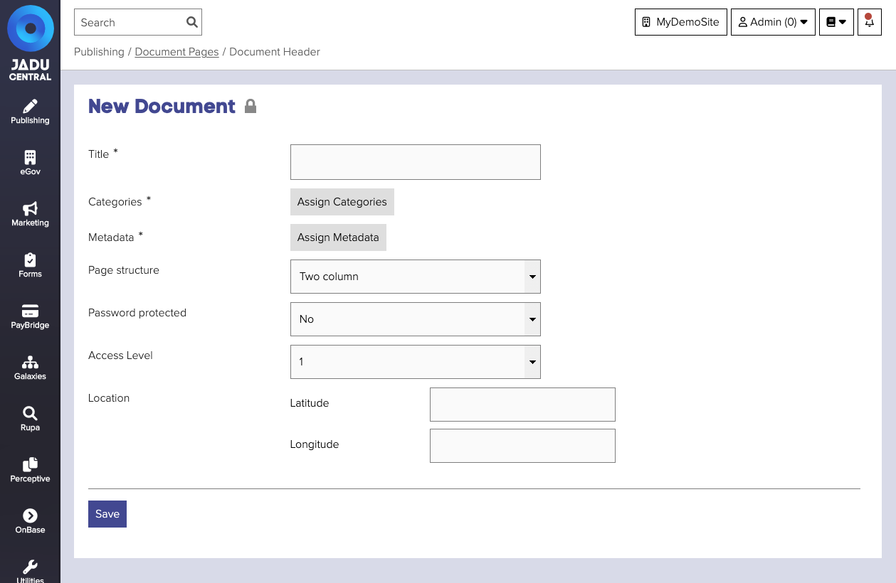 Document header form interface