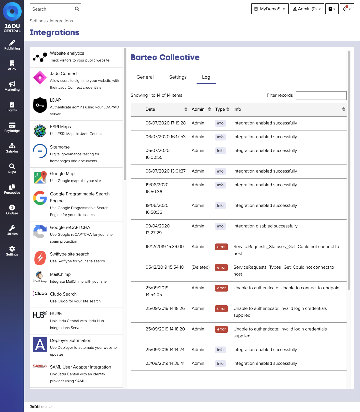 Bartec Integration Log