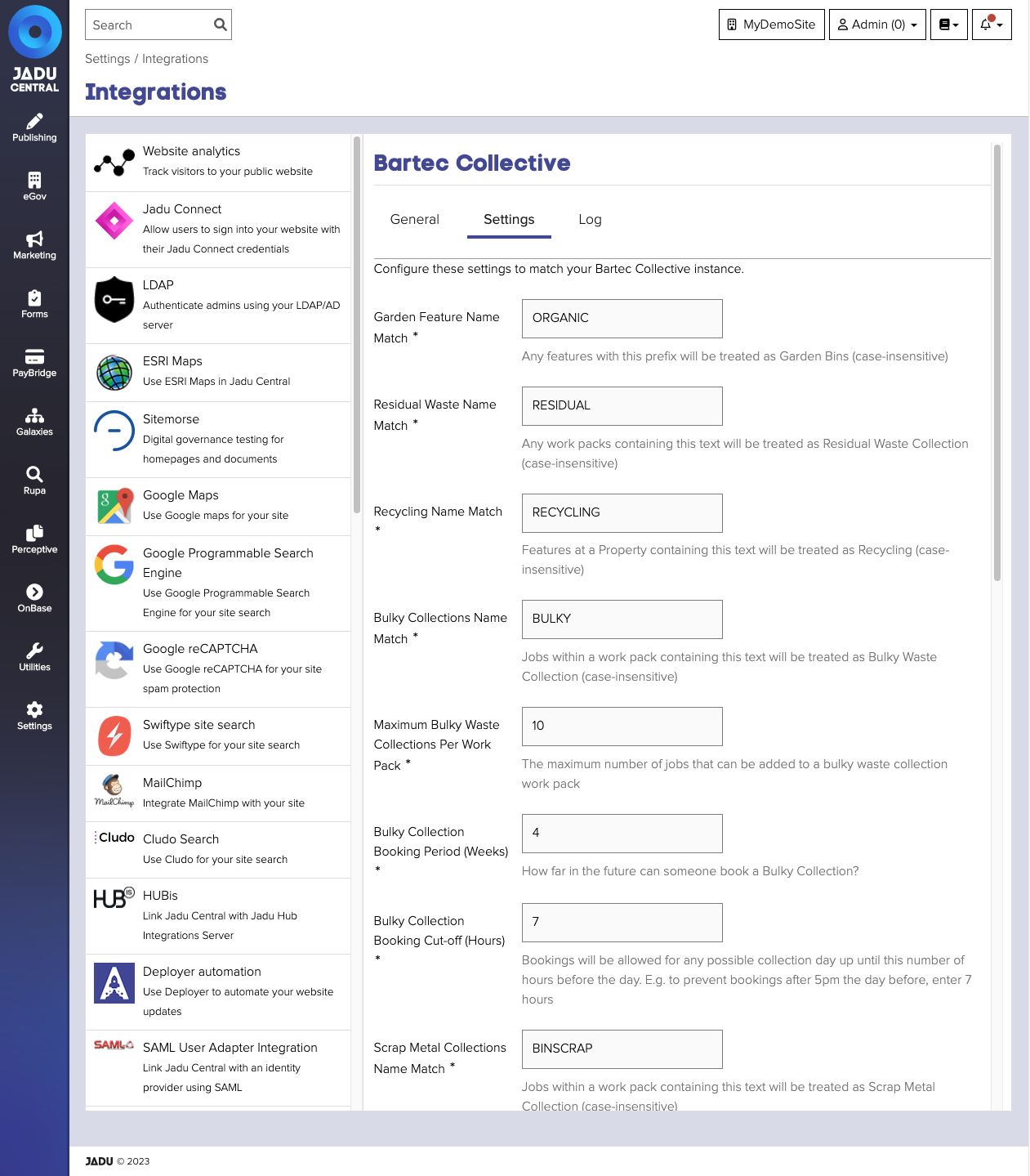 Integration Page Settings