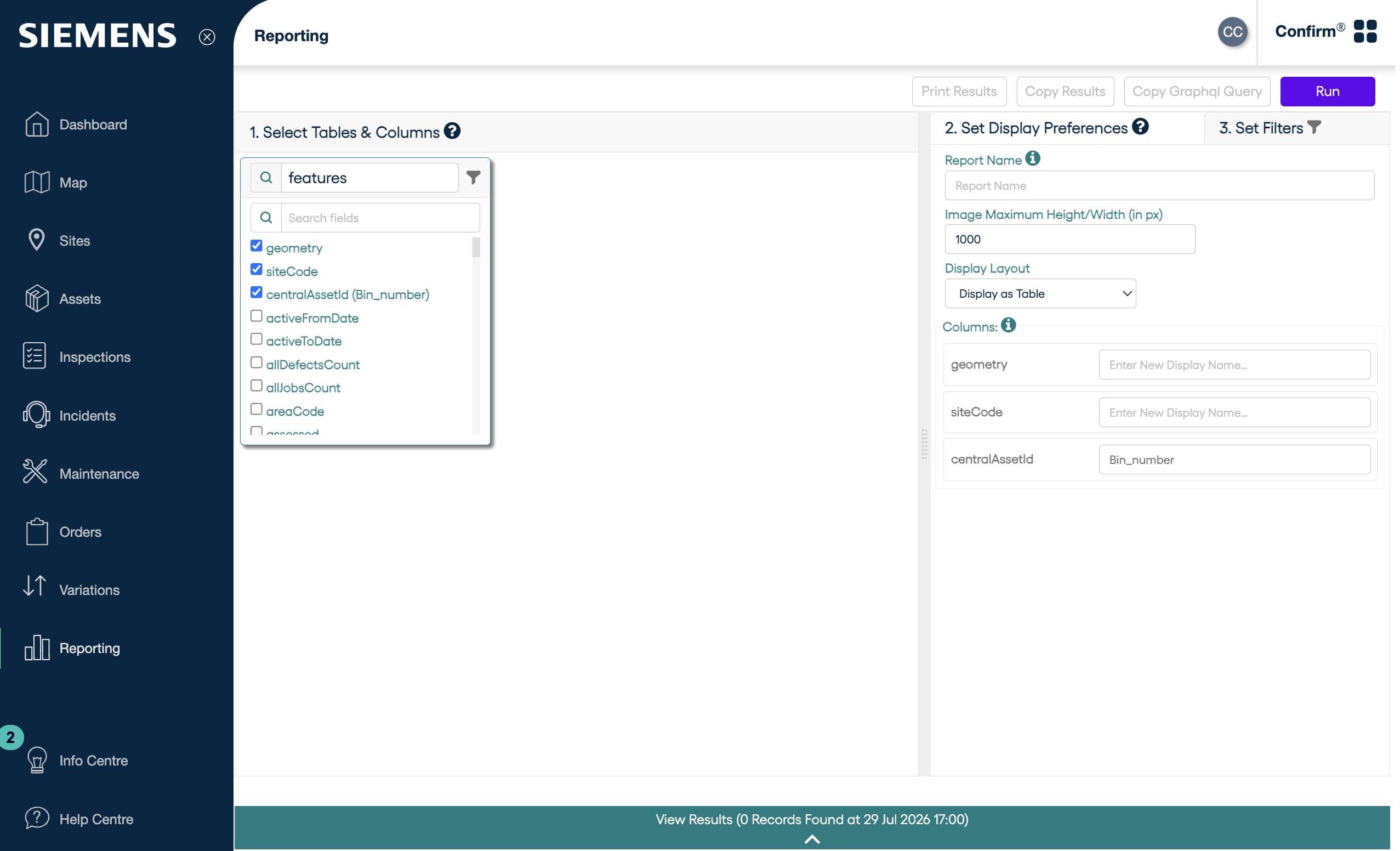 Defining column aliases in Confirm Web Reporting interface