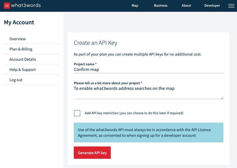 Creating a what3words API key