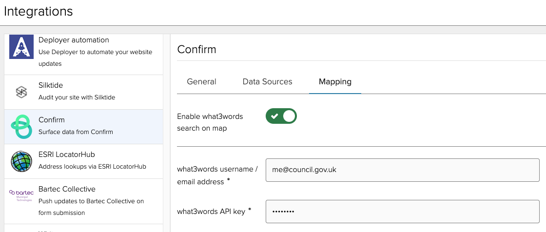 Configuring what3words account details