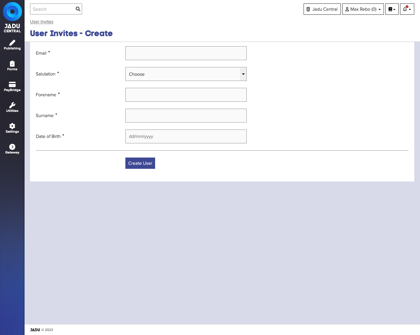 User invite form