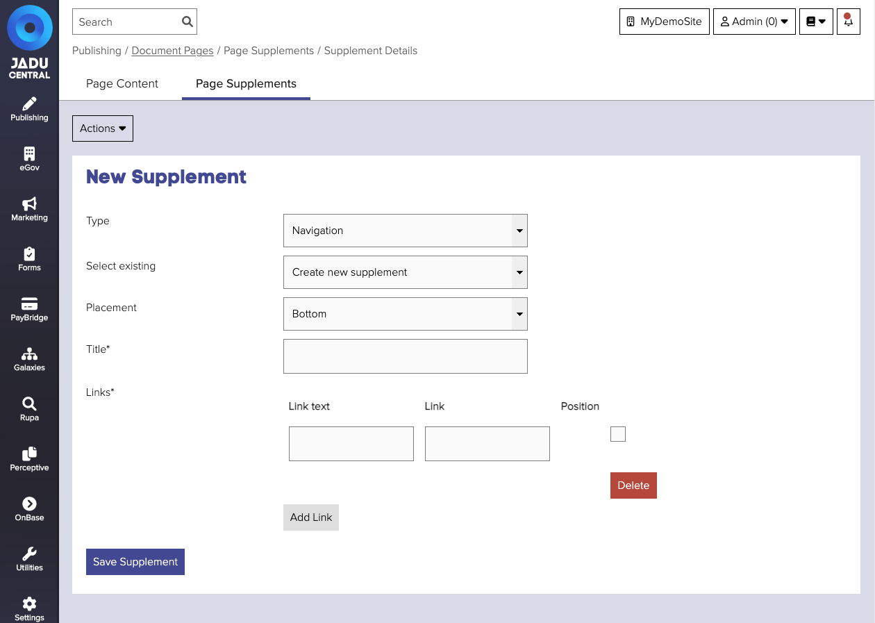 Navigation form interface