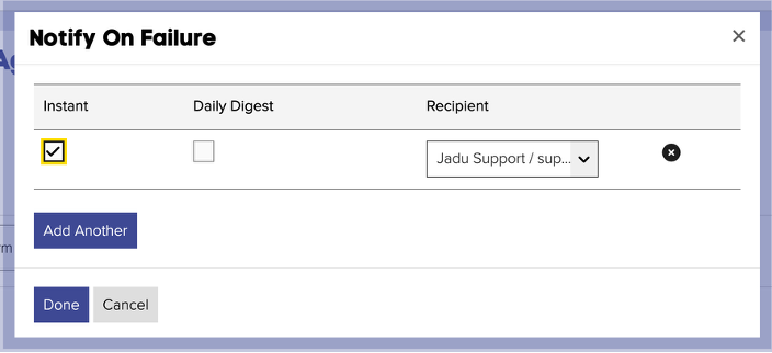Notify on failure recipients screenshot