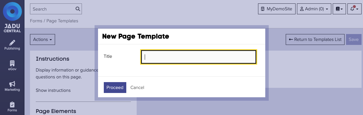 new page template panel