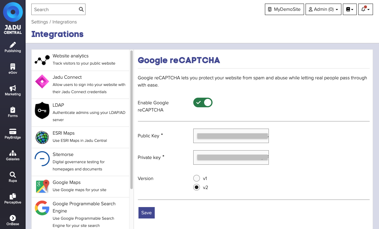 Google reCAPTCHA integration