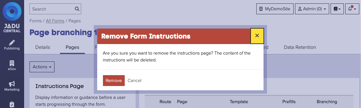 Disable form instructions