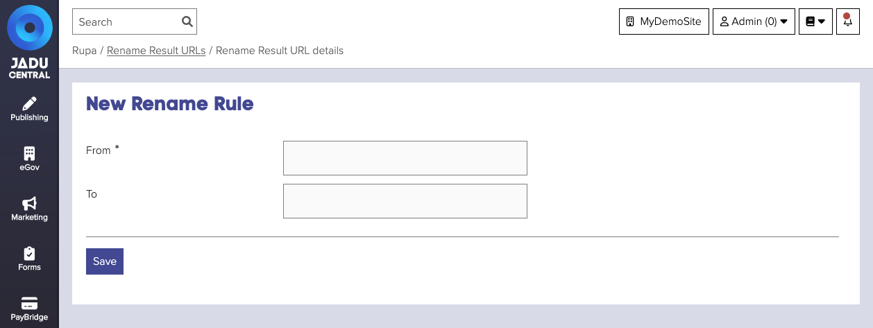 Rename Result URL form