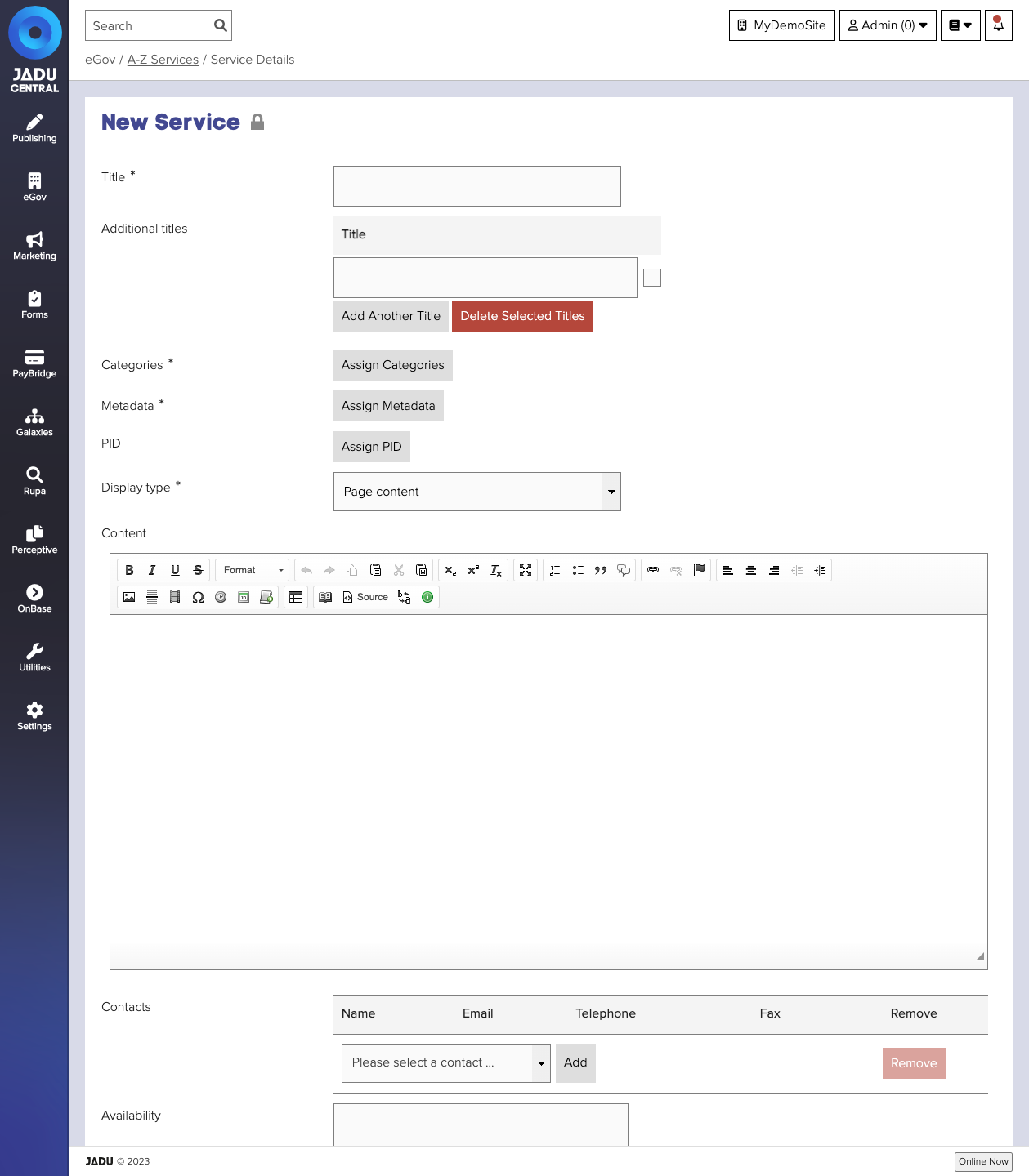 A to Z services form