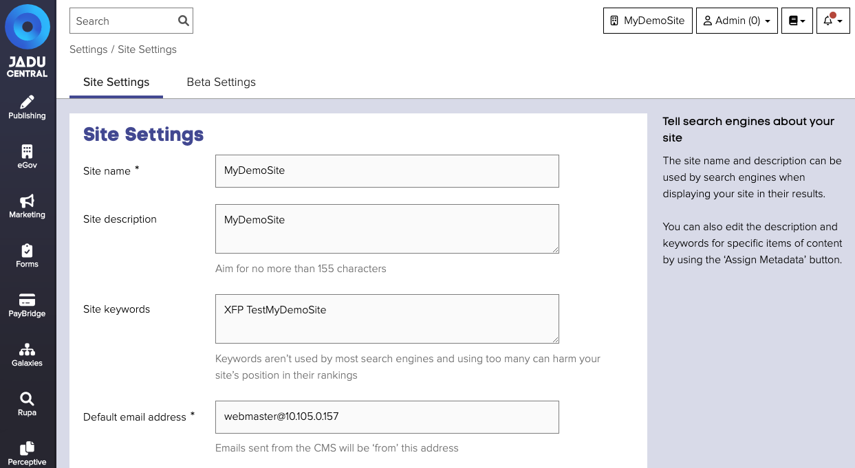 Site settings form