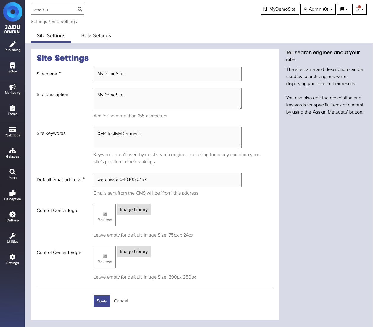 Site settings form