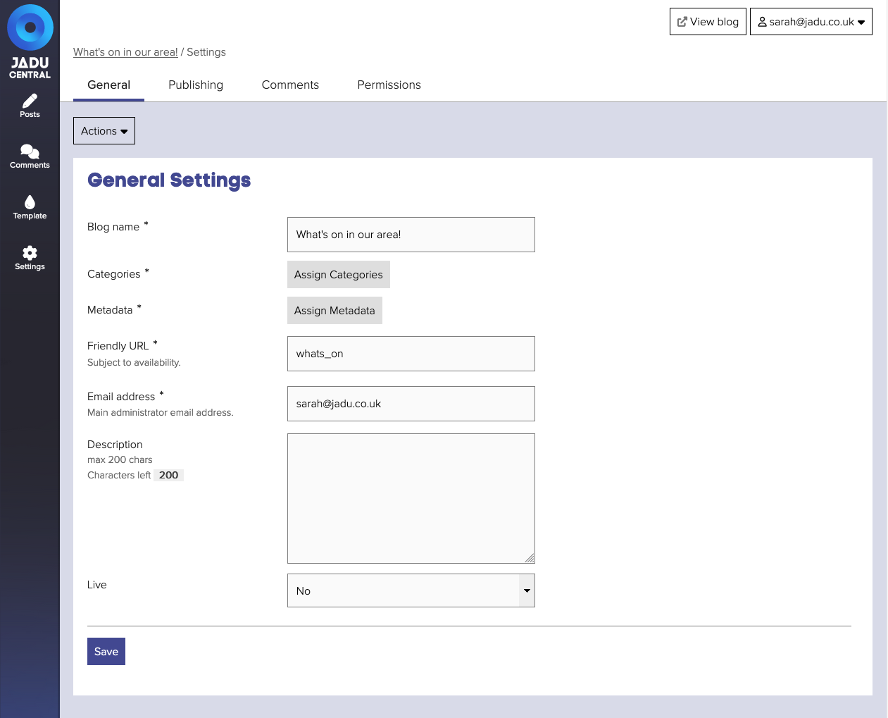 General settings form