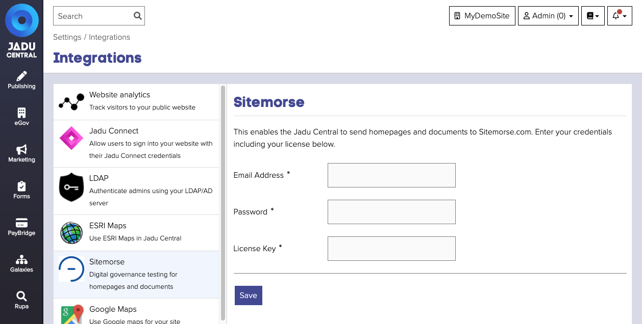 Sitemorse integration