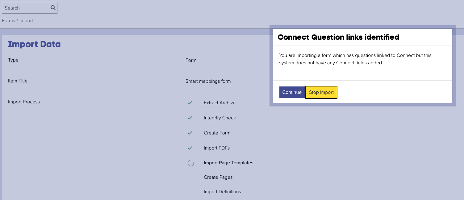 Missing Connect fields screenshot